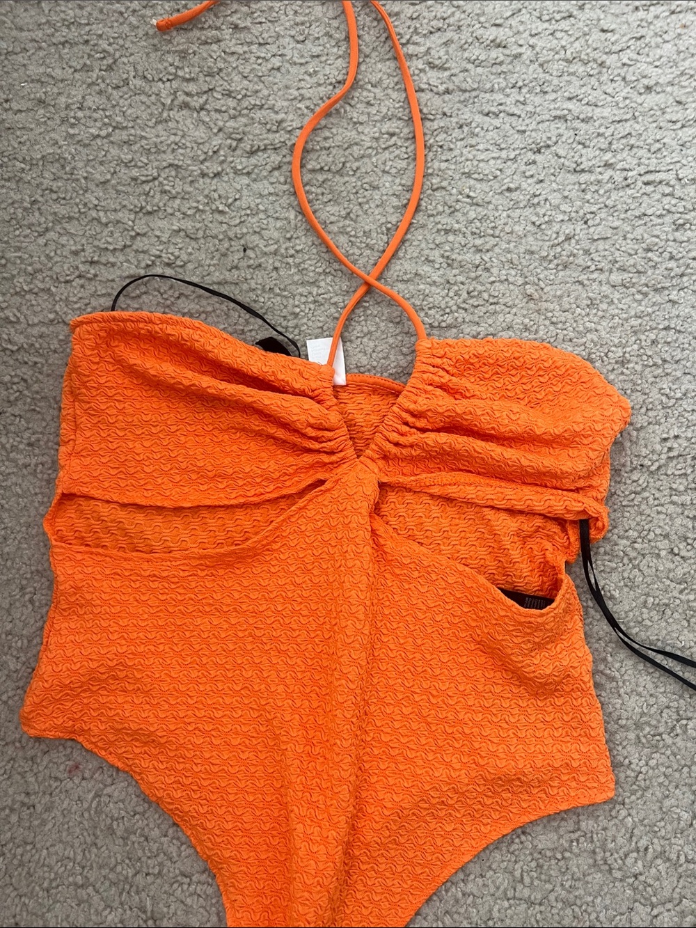 Dynamite Orange Textured Halter Cutout Bodysuit